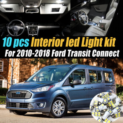 10Pc Car Interior LED White Light Bulb Kit for 2010-2018 Ford Transit Connect