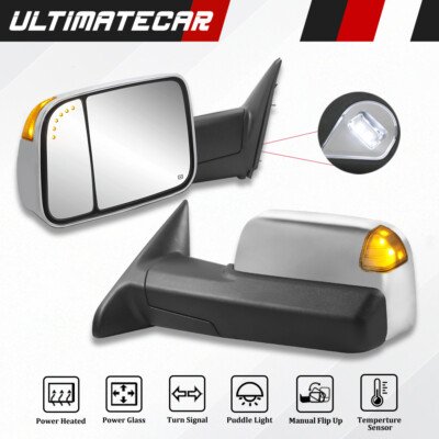 Chrome Power Heated Tow Mirrors w/ Temp Sensor For 2009-2018 Ram 1500 2500 3500