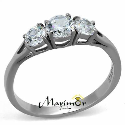 Women's Three Stone .96 Ct Zirconia Stainless Steel Anniversary Ring Size 5-10
