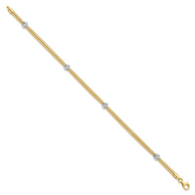 Pre-owned Superdealsforeverything Leslie's Real 14kt Two-tone Polished Diamond Cut Mesh Chain Bracelet; 7.5 Inch