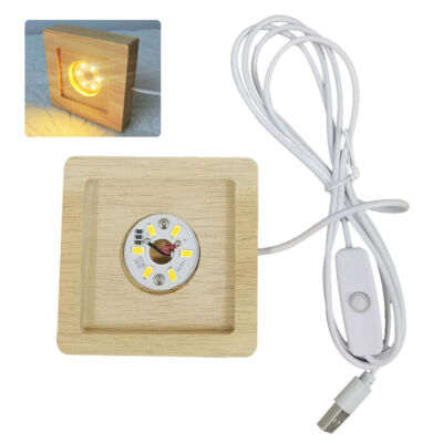 2 Pcs LED Light Adjuatable COLOR Square Solid Wood Base Holder USB Lamp Display