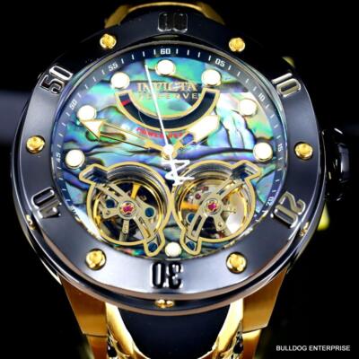 Pre-owned Invicta Reserve Kraken Double Open Heart Automatic Abalone Gold Plated Watch