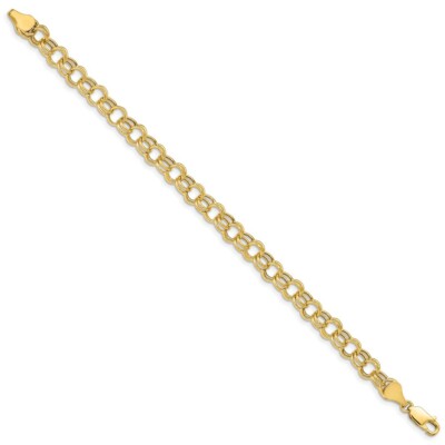 Pre-owned Skyjewelers Real 14k Yellow Gold Hollow Double Link Charm Chain Bracelet; 8 Inch
