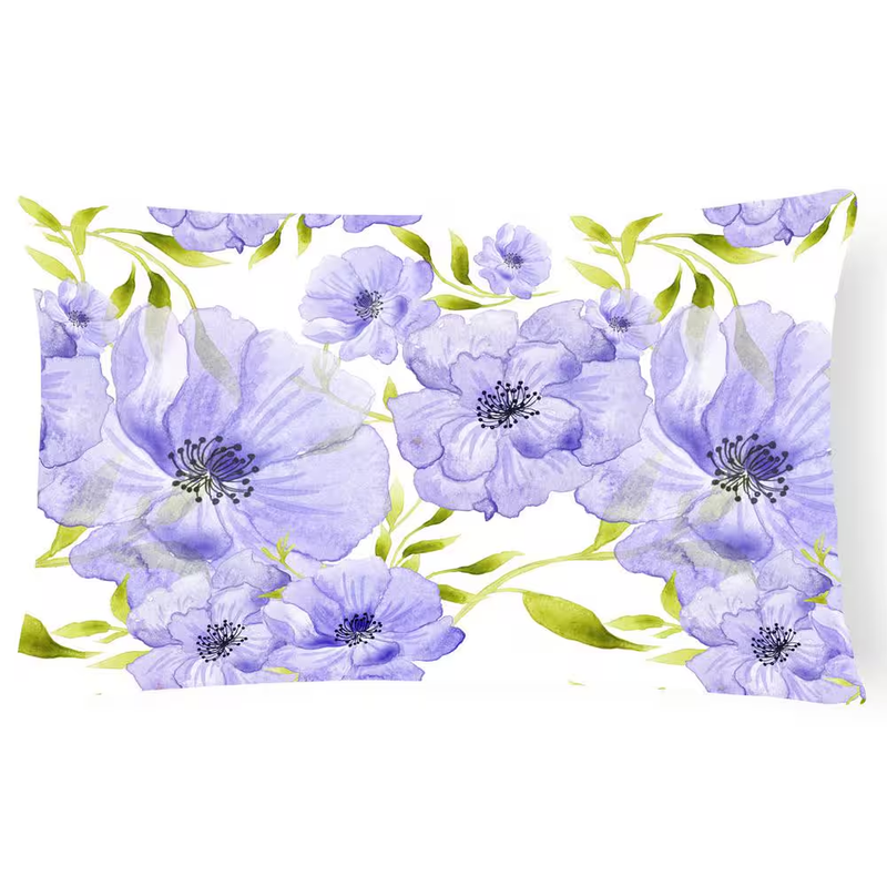 12 In. X 16 In. Multi-Color Lumbar Outdoor Throw Pillow Watercolor Blue Flowers