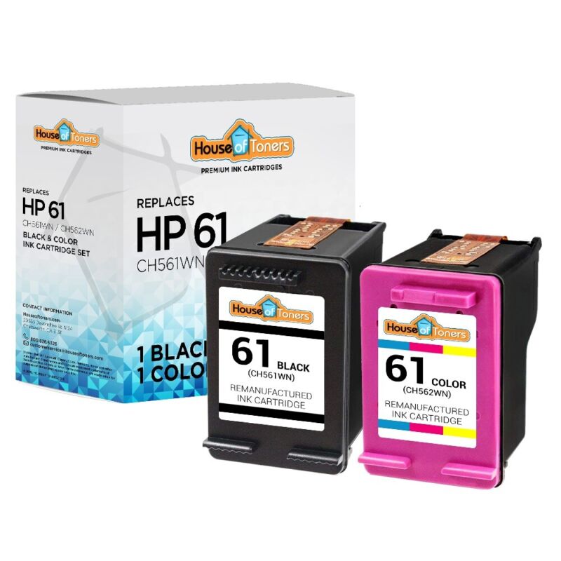 2pk For Hp 61 Ink Cartridge 1-black & 1-color Envy 4500 4501 4505 5530 