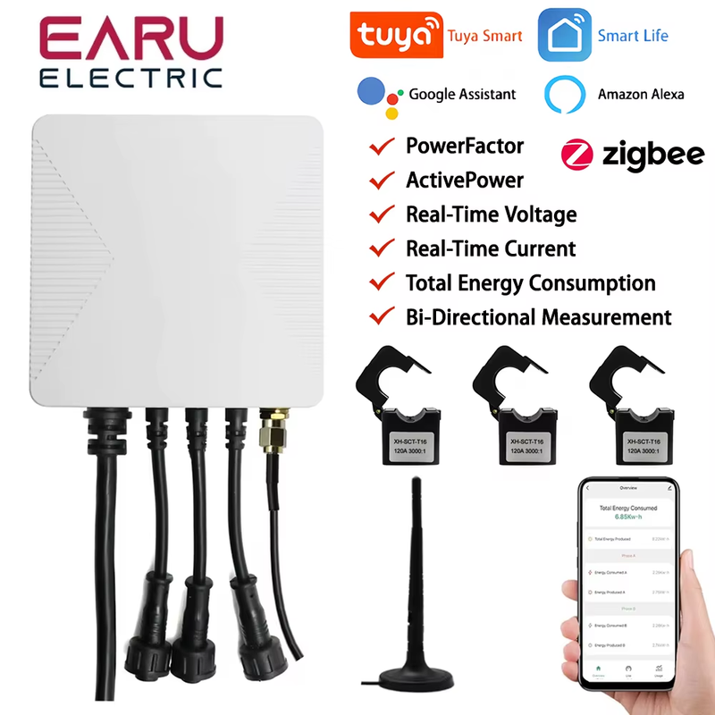 Tuya WiFi ZigBee Smart Energy Meter KWh Power Monitor 3 Phase Single Phase 500A