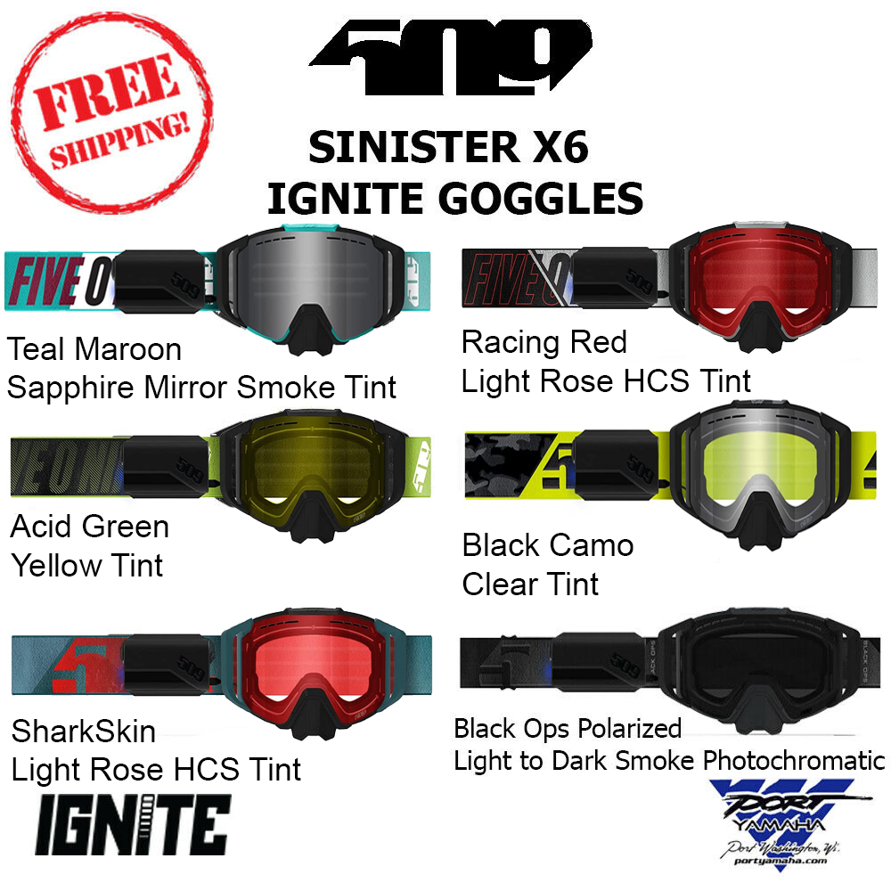 509 Sinister X6 Ignite Goggle Heated Snowmobile Goggles With Case All