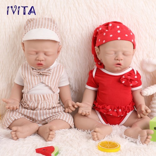 IVITA 17"Sleeping Boy and Girl Reborn Baby Doll Full Body Silicone Real Touch