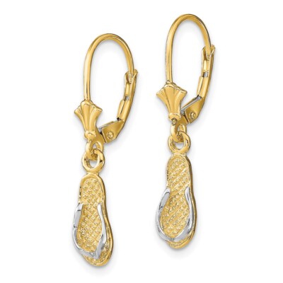 Pre-owned Diamond2deal 14k Yellow Gold And Rhodium Flip Flop Dangle Earrings Gift For Women