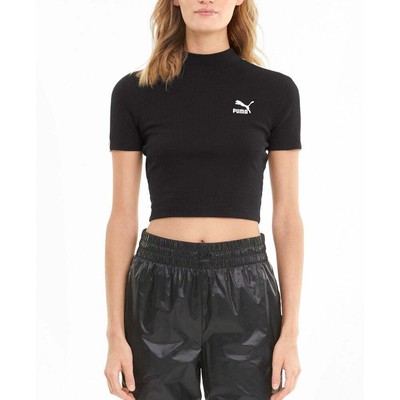 

Рубашка с коротким рукавом Puma Classics Rib Mock Neck Womens Black Casual Tops 530229-0, Черный