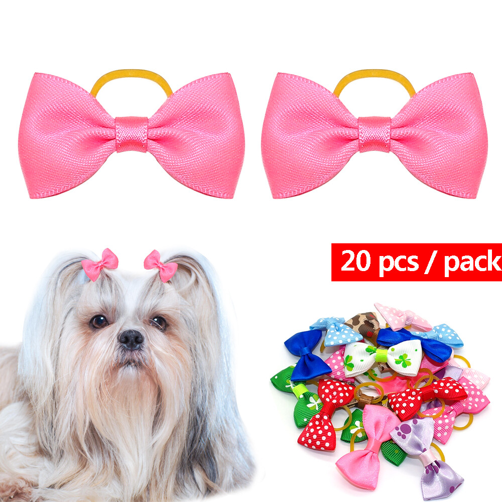 20/100pcs Cat Dog Hair Bows With Rubber Bands Pet Grooming Headdress For Yorkie