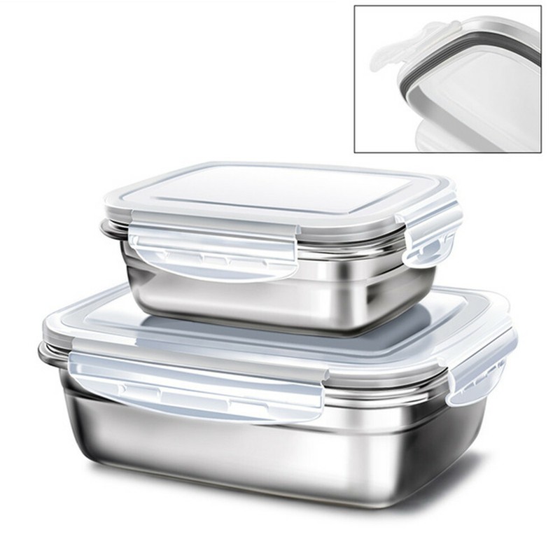 2X Brotdose Edelstahl Lunchbox Brotbox Butterbrotdose Obst Crisper Auslaufsicher