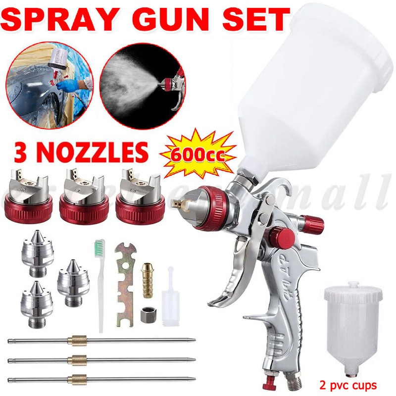 Traderight Spray Gun Paint Gun Kit Hvlp Gravity Feed Air 1.4mm 1.7mm 2mm 3tips