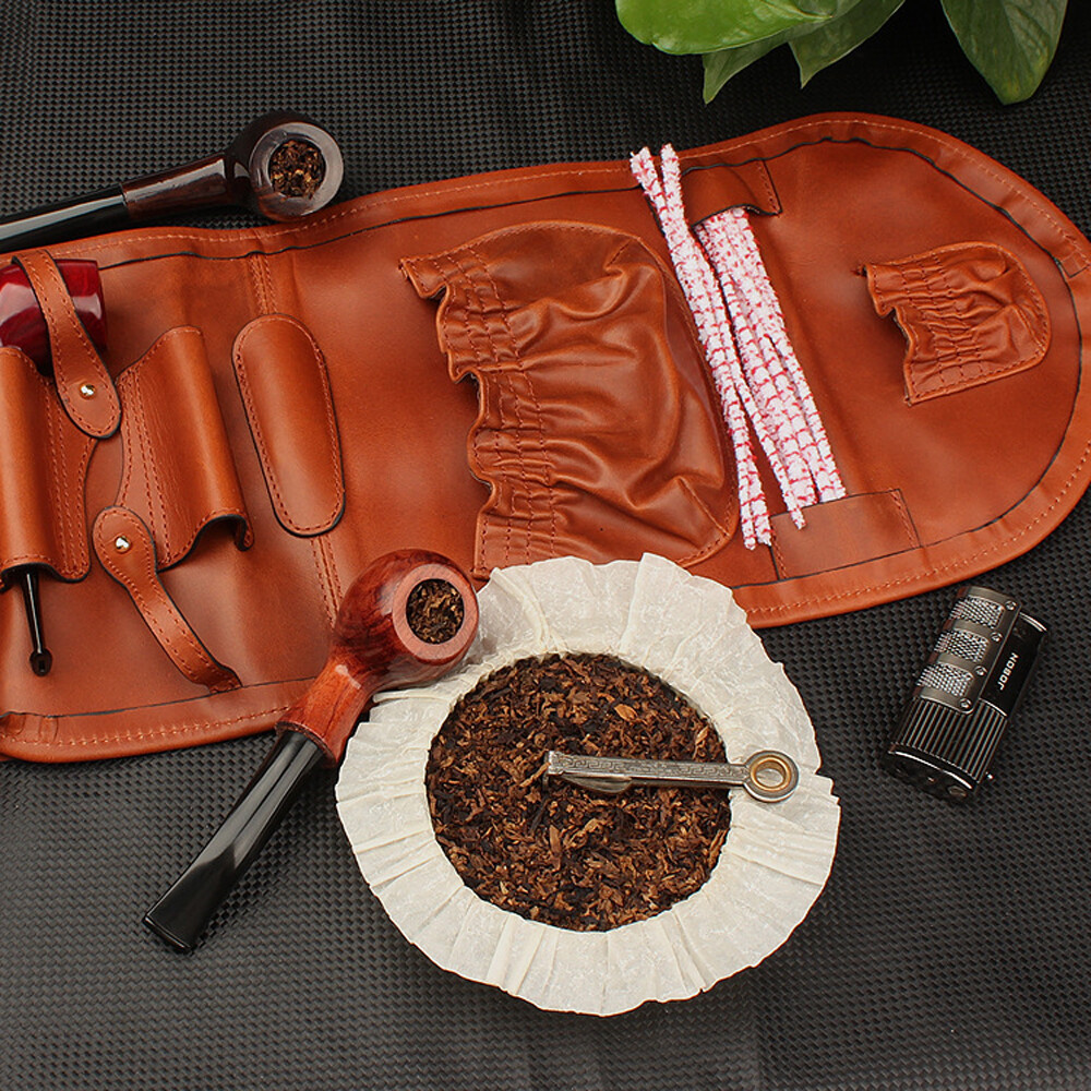 Vintage Men's Genuine Cow Leather Pipe Tobacco Pouch Case Holder Clutch