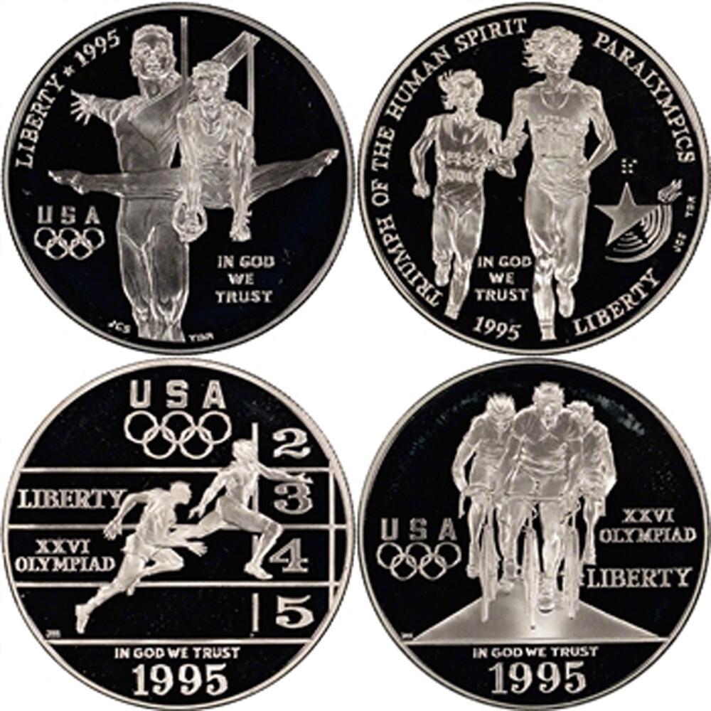 1995-1996 US ATLANTA OLYMPIC GAMES 8-90% SILVER COINS PROOF SET w/Box + COA