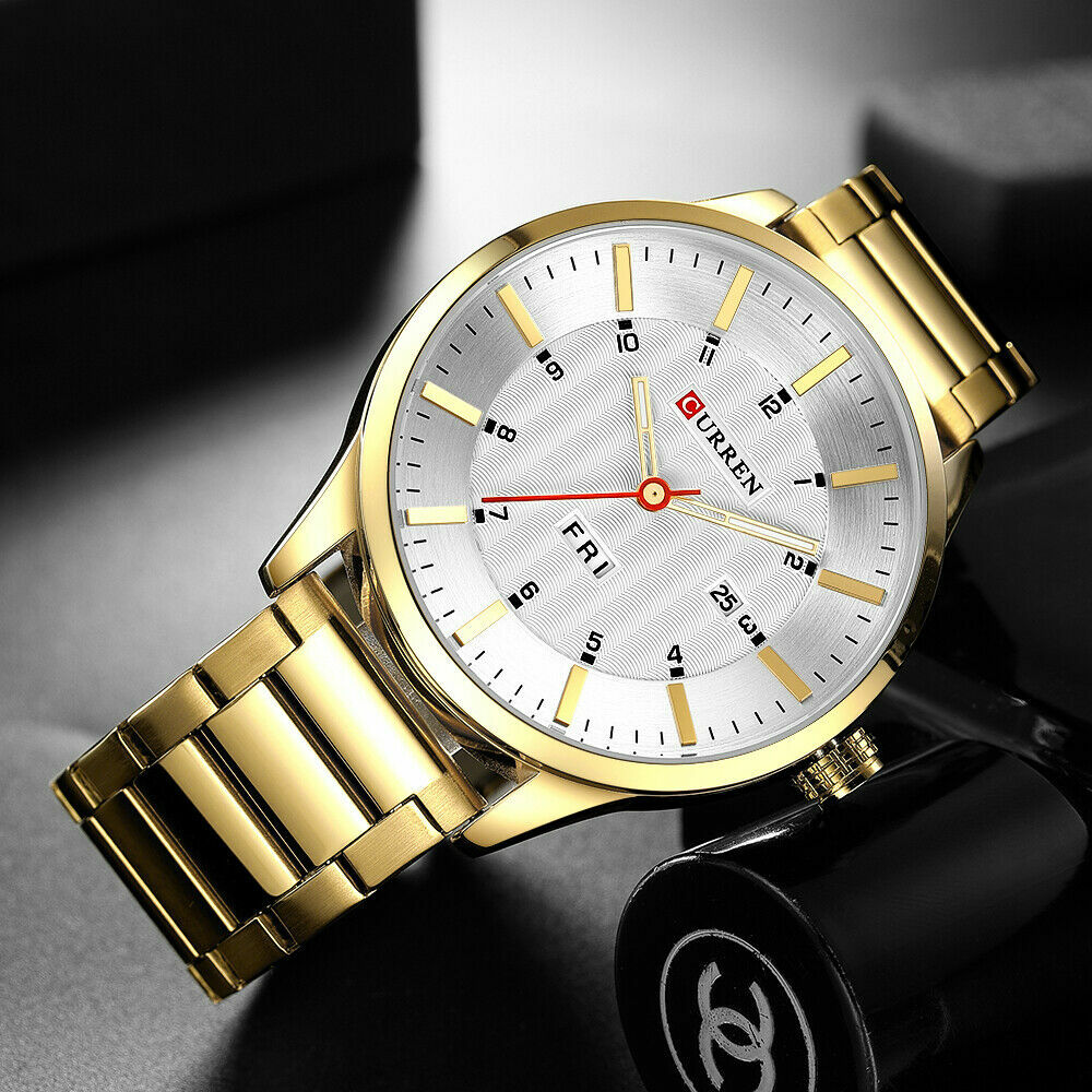 Orologio Polso Curren 8316 Uomo Analogico Quarzo Data Moderno Oro Q. Silver lac