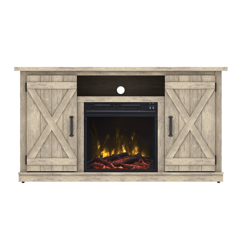 Barn Door TV Stand Electric Fireplace Media Console Table for TVs Up To 55 Inch