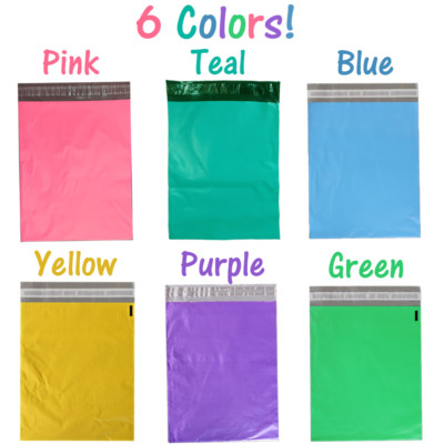 10x13'' Pink Teal Purple Blue Yellow Green Poly Mailers Flat Shipping Bags Combo