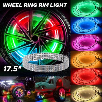 17.5'' RGB & Chasing Flow Double Row LED Wheel Ring Rim Lights For Truck Car EOA