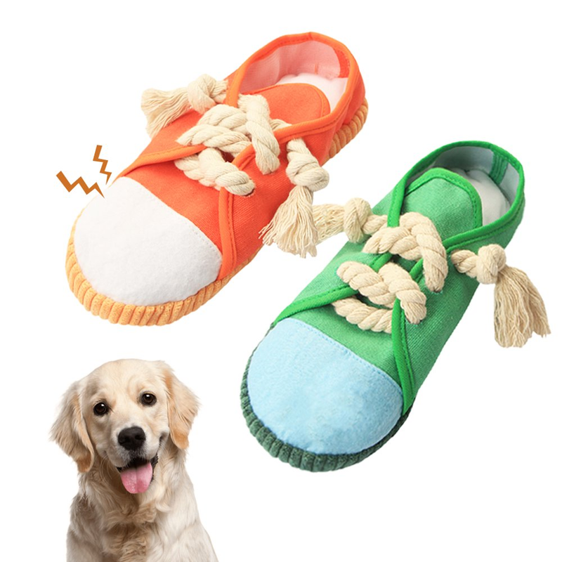 2PCS Durable Dog Shoe Toys, Interactive Squeaky Chew Shoes Toy for Puppy, Orange