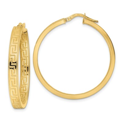 Pre-owned Skyjewelers Real 14kt Yellow Gold Greek Key Hoop Earrings