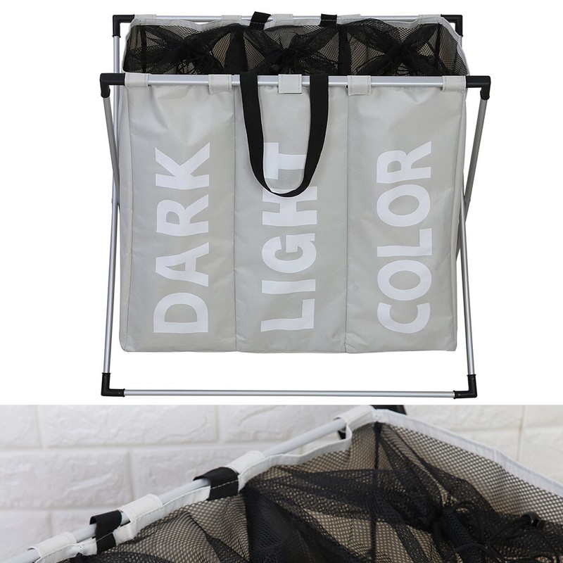 Wäschesammler 3 Fächer grau - Wäschesortierer Wäschekorb Wäschesack