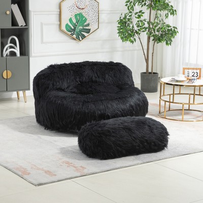 Mint Green Bean Bag Chair with Handle & Ottoman, Cozy Floor Sofa for Gaming