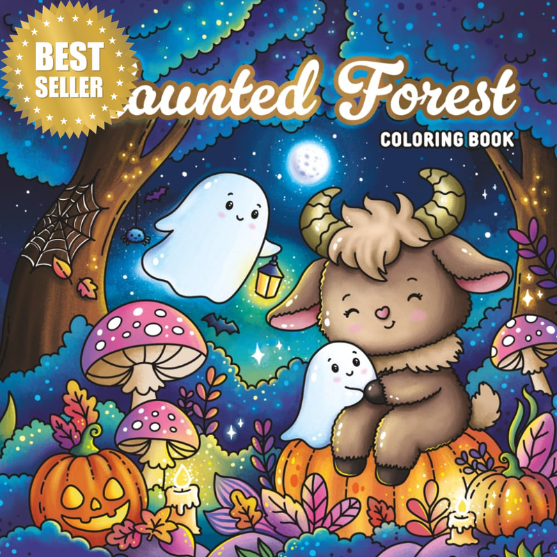 Haunted Forest Coloring Book: 40 Cute & Spooky Halloween Coloring Pages for All