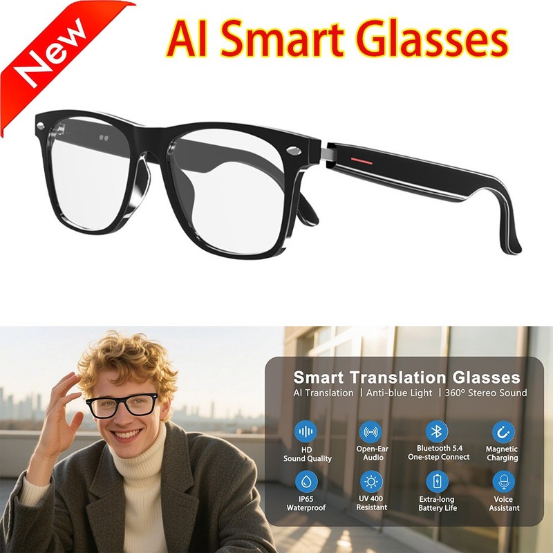 Smart Glasses AI Bluetooth Glasses with 144+ Translation for Men