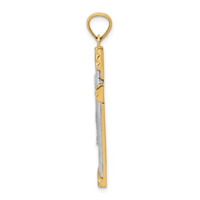 Pre-owned Skyjewelers Real 14kt Two-tone Diamond-cut Cross Pendant