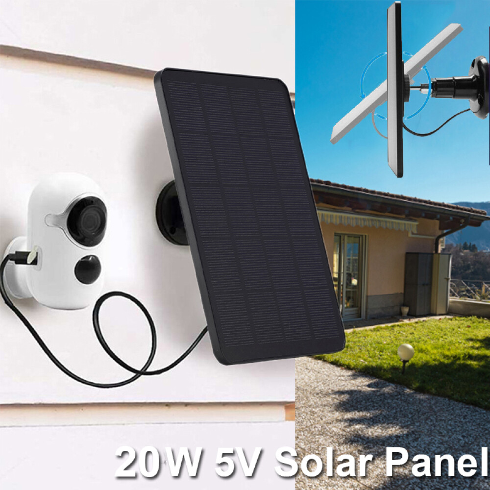 6V 20W Solar Panel For Security Camera Wall Mount Outdoor w/ USB Charging Cable