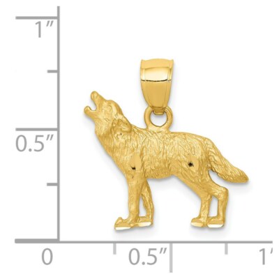 Pre-owned Skyjewelers Real 14kt Yellow Gold Diamond-cut Wolf Pendant