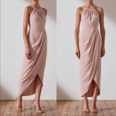 Shona Joy Core High Neck Ruched Midi Dress in Ballet Pink Size 8 $280