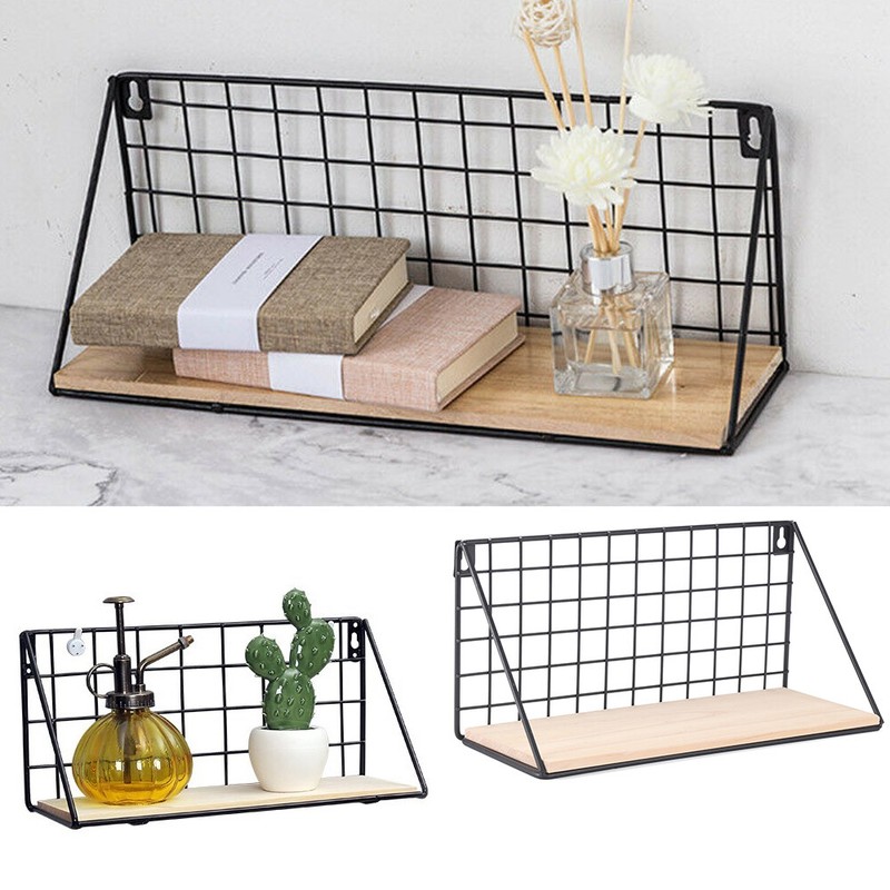 Wandregal Küche 60x35cm - Holz & Metall Mit 7 Haken