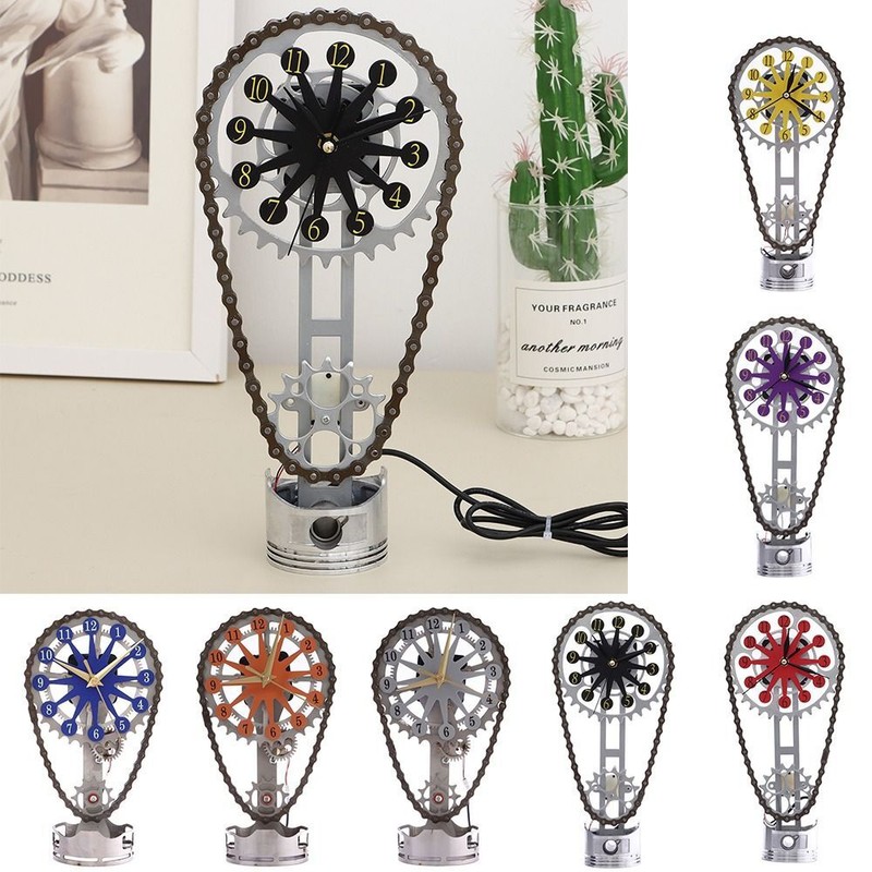 Metal Desktop Clock Mechanical Wind Rotating Gear Clock  Home Decoration