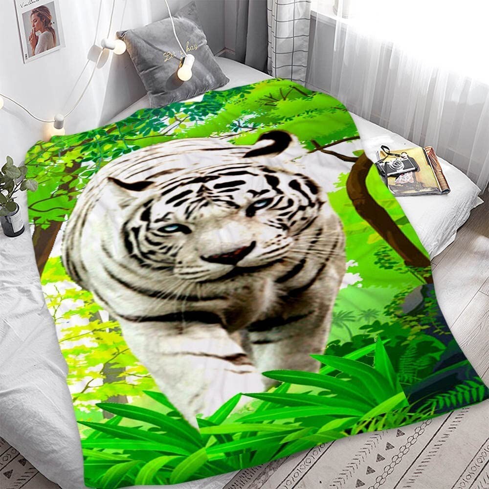 Alottagifts White White Tiger 50'' x 60' Throw Blanket for