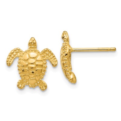 Pre-owned Superdealsforeverything Real 14kt Yellow Gold Sea Turtle Post Earring