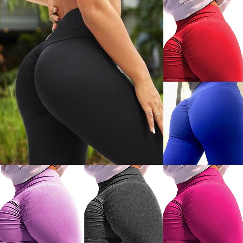 Women Ruched Push Up Yoga Pants High Waist Leggings Running Fitness