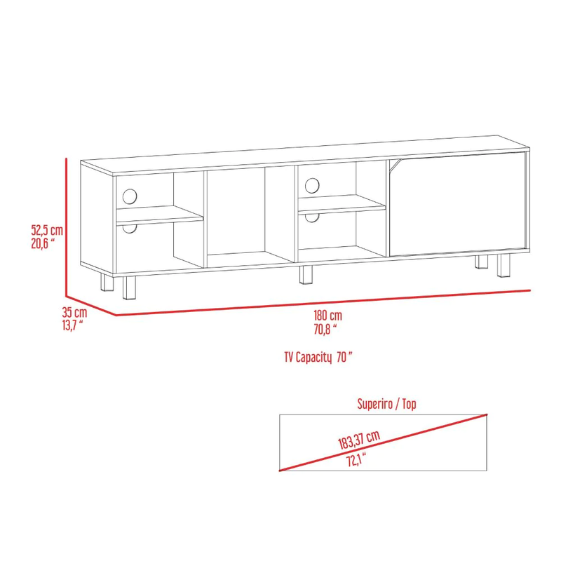 TV Stand for Tv&acute;S up 70" Estocolmo, Four Open Shelves, Light Oak Finish