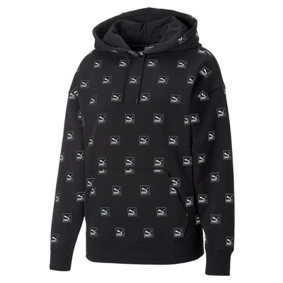 

Puma Brand Love Aop Pullover Hoodie Женская черная повседневная верхняя одежда 53570601, Черный