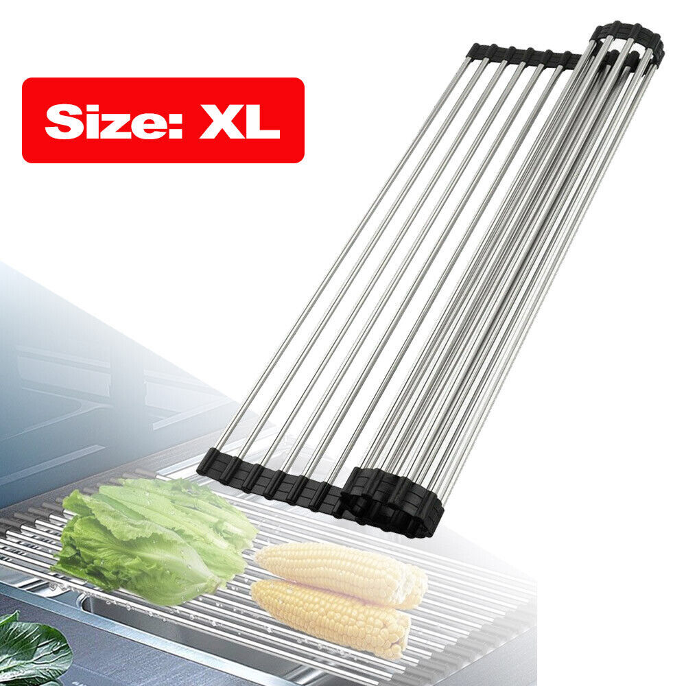 Over the Sink Multipurpose Roll-Up Dish Drying Rack Pan Bottle Food Drainer Mat