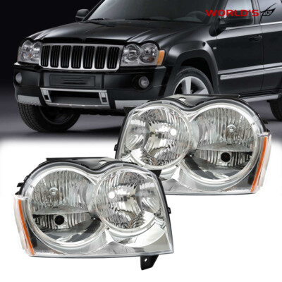 For 2005-2007 Jeep Grand Cherokee Headlights Headlamps Halogen Left+Right Side