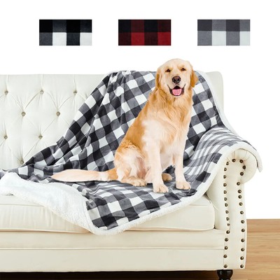 Waterproof Dog Blanket Buffalo Plaid Plush Warm Fleece Pet Blanket Washable