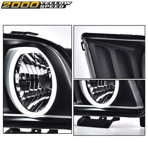 Fit For 2005-2009 Ford Mustang LED DRL Halo Headlights Assembly Black Headlamps 