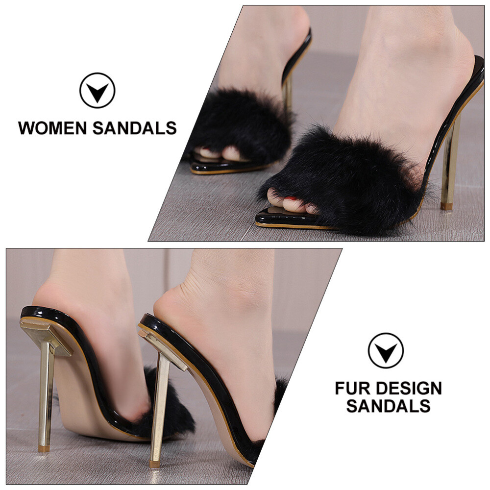 MARKENLOS 3 PAARE MODISCHER PELZ HOCHHACKIGE SANDALEN SCHICKE ELEGANTE SANDALEN FÜR FRAUEN