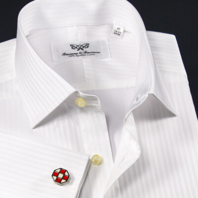 White Self Striped Double Ply 80's Fine Wevon Formal Business Shirts For Event