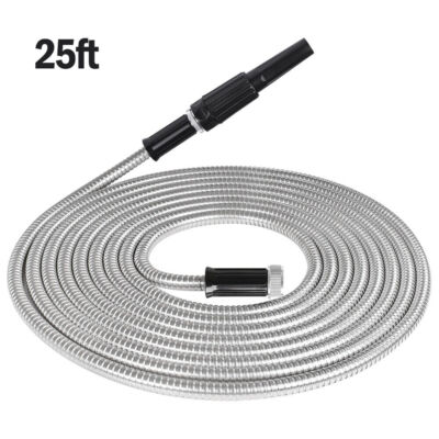 25 50 75 100FT Stainless Steel Metal Garden Water Hose Pipe Flexible Lightweight