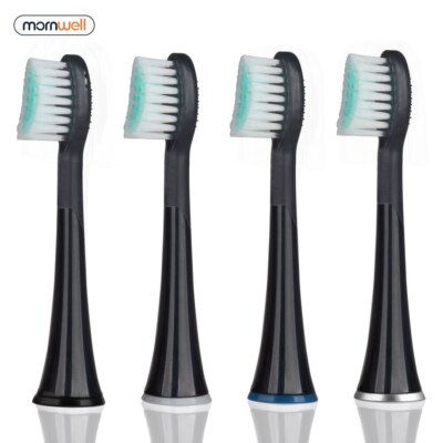 4pcs Black Rubberied Replacement Toothbrush Heads with Caps for D01B Toothbrush