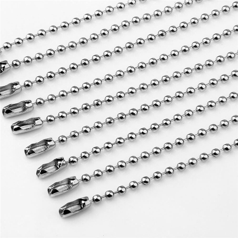 2.4mm 10cm,15cm Metal Silver Ball Bead Chain Connector Clasp Dog Tag