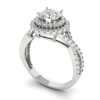Pre-owned Pucci 1.40 Ct Round Cut Halo Moissanite Classic Bridal Statement Ring 14k White Gold In White/colorless